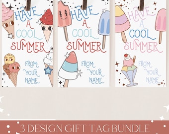 Tenga un paquete de diseño de etiqueta de regalo de verano genial 3 / Helado de paleta / Etiqueta de favor de fin de año escolar imprimible / Plantilla editable