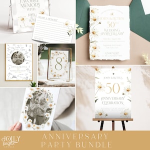 Daisy Anniversary Party Template Bundle | 39 Editable and Printable Event Templates | Daisies | Instant Download | 50th, 40, 30 Anniversary
