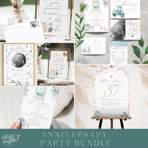 Travel Anniversary Party Template Bundle | 39 Editable and Printable Event Templates |  Love is a Journey | Instant Download | 50th, 40, 30