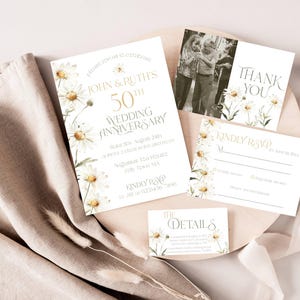 Zestaw zaproszeń rocznicowych Edytowalne szablony | Ze zdjęciem | Zaproszenie, RSVP, Szczegóły, Podziękowanie | 20, 30, 40, 50. Pobieranie cyfrowe