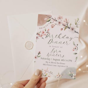 Birthday Dinner Party Invitation | Cherry Blossom Sakura Invite | Editable Japanese Hibachi Template | Elegant Floral Pink | Mobile Digital