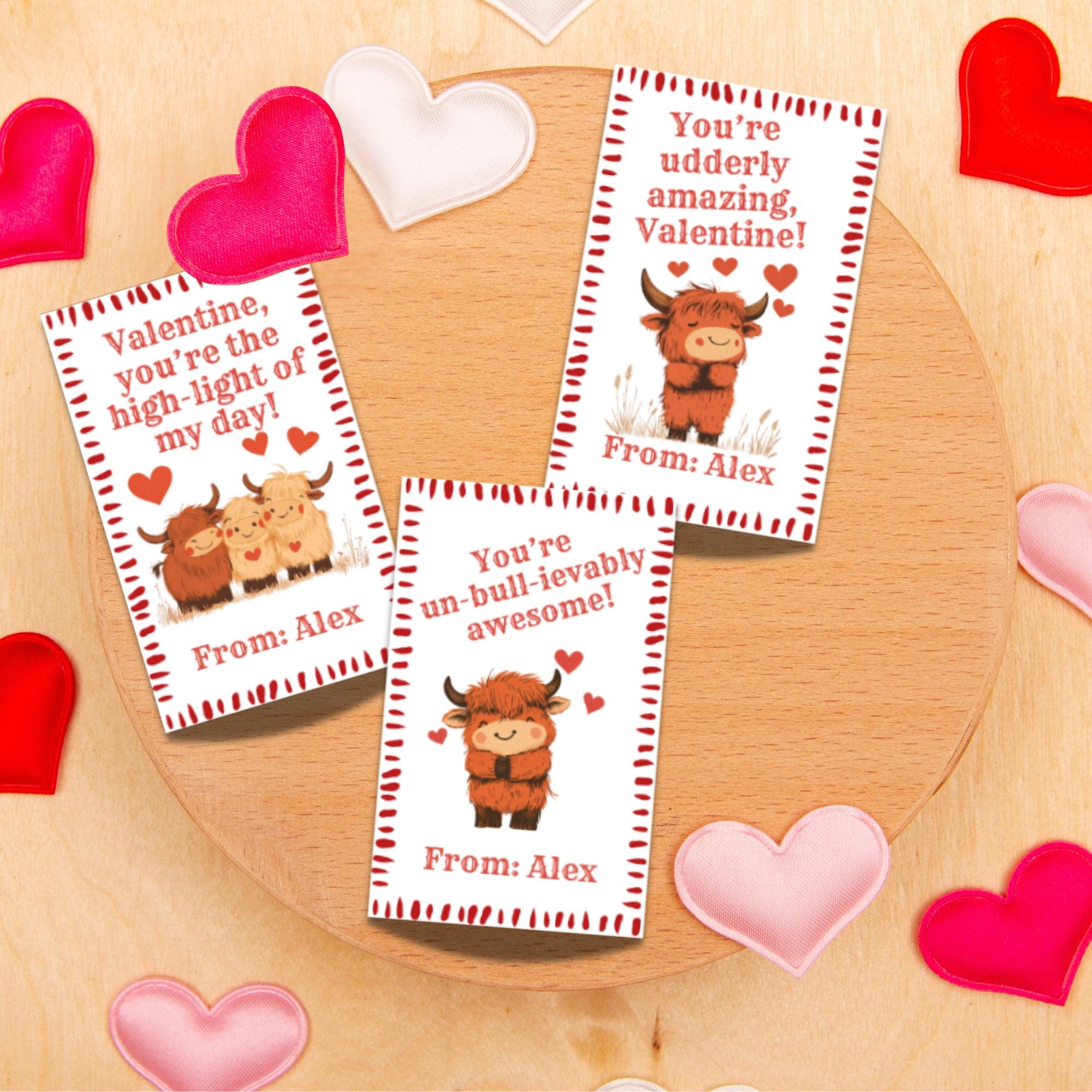 Customizable Printable Valentine Cards | Highland Cow Cards | Adorable ...