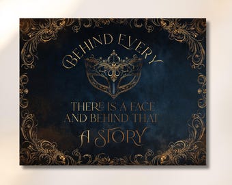 Masquerade Ball Sign | Blue & Gold Mask Wall Decor | 14x11 Editable Templett | Elegant Party Welcome | Formal Event | Digital Download