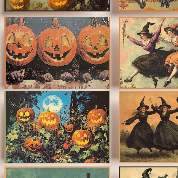 Vintage Halloween Printable Postcards: Retro Ephemera (Digital Download)