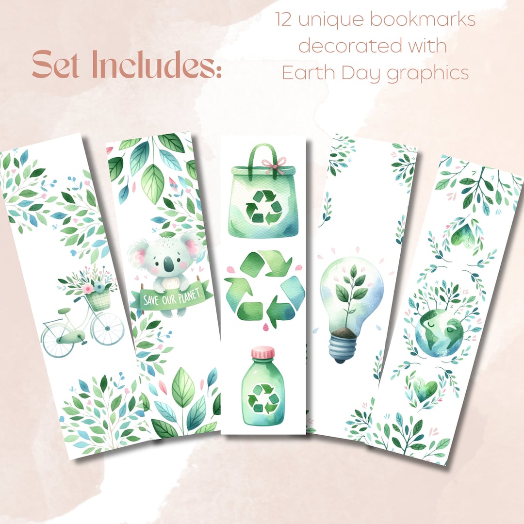 Earth Day Printable Bookmarks Printable Book Mark Set of 12 Instant Download PDF Earth