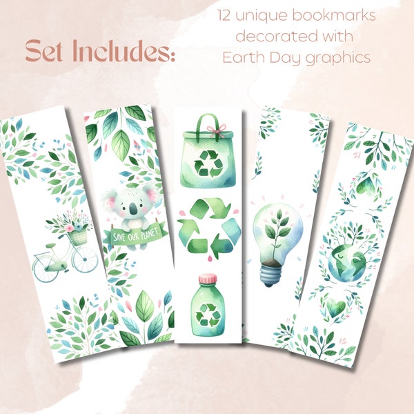 Earth Day Printable Bookmarks | Printable Book mark | Set of 12 | Instant Download PDF| Earth Day Activity | Gift Idea | Bookmarks for Kids