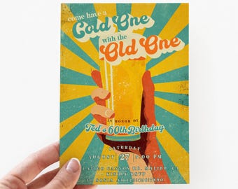 Retro Beer Birthday Invitation: Funny Milestone Party, Editable Template (Digital Download)