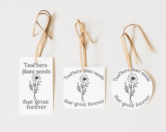 Étiquettes-cadeau imprimables de remerciement pour l'enseignant | Merci au professeur | Stickers graines de plantes pour enseignants | Étiquette cadeau de remerciement | Médaille de plante, fleur et graine