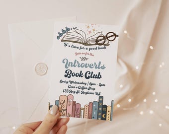 Retro Introverts Book Club Invitation Template (Digital Download)