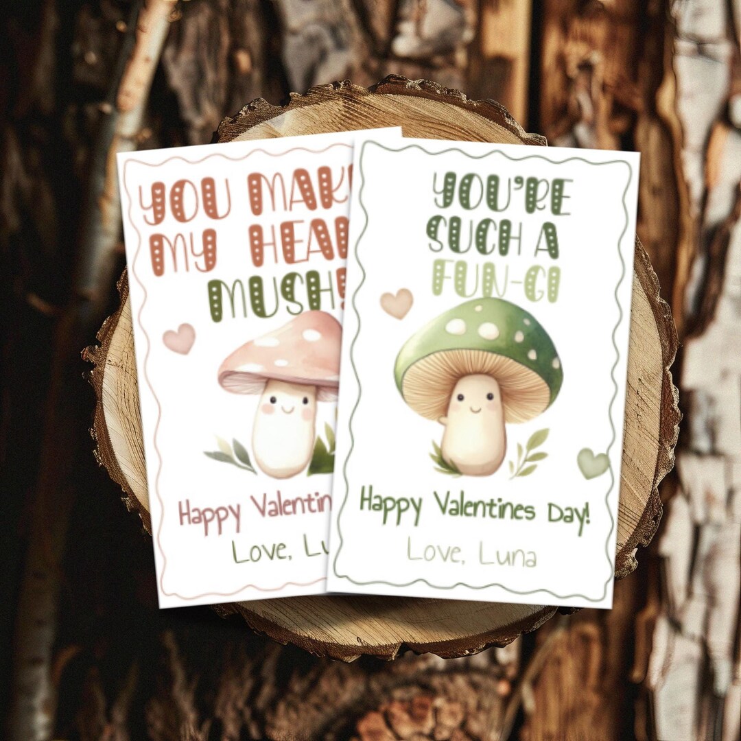 Kawaii Mushroom Valentine’s Day Cards | Cute & Happy Fungi Love Notes ...