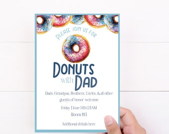Donuts With Dad Invitation | Father's Day Event Flyer | School Fundraiser Template | Editable Templett | 5x7 & Poster | Digital Download