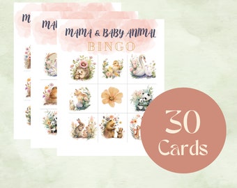 Mama and Baby Animal Bingo, 30 unique printable cards, instant download, spring theme bingo