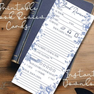 Afdrukbare boekrecensiekaart | Esthetische dagboekbijlagen | Lezersboektracker | Boekenclubnotities | Direct downloaden | Blauwe chinoiserie met bloemen