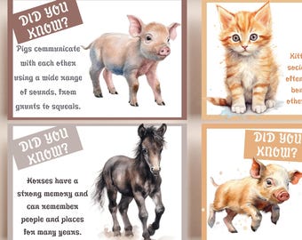 Farm Animal Facts Lunchbox Notes | Cow Pig Chicken | Barnyard Science Kids | 24 Printable Cards | Agriculture Education | Digital Download