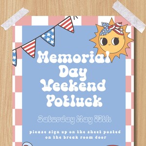 Anmälan till knytkalas för Memorial Day | Mall för flygblad för 4 juli | Redigerbara mallar | Arrangör för grillfest | Patriotiskt evenemang i USA | Digital nedladdning