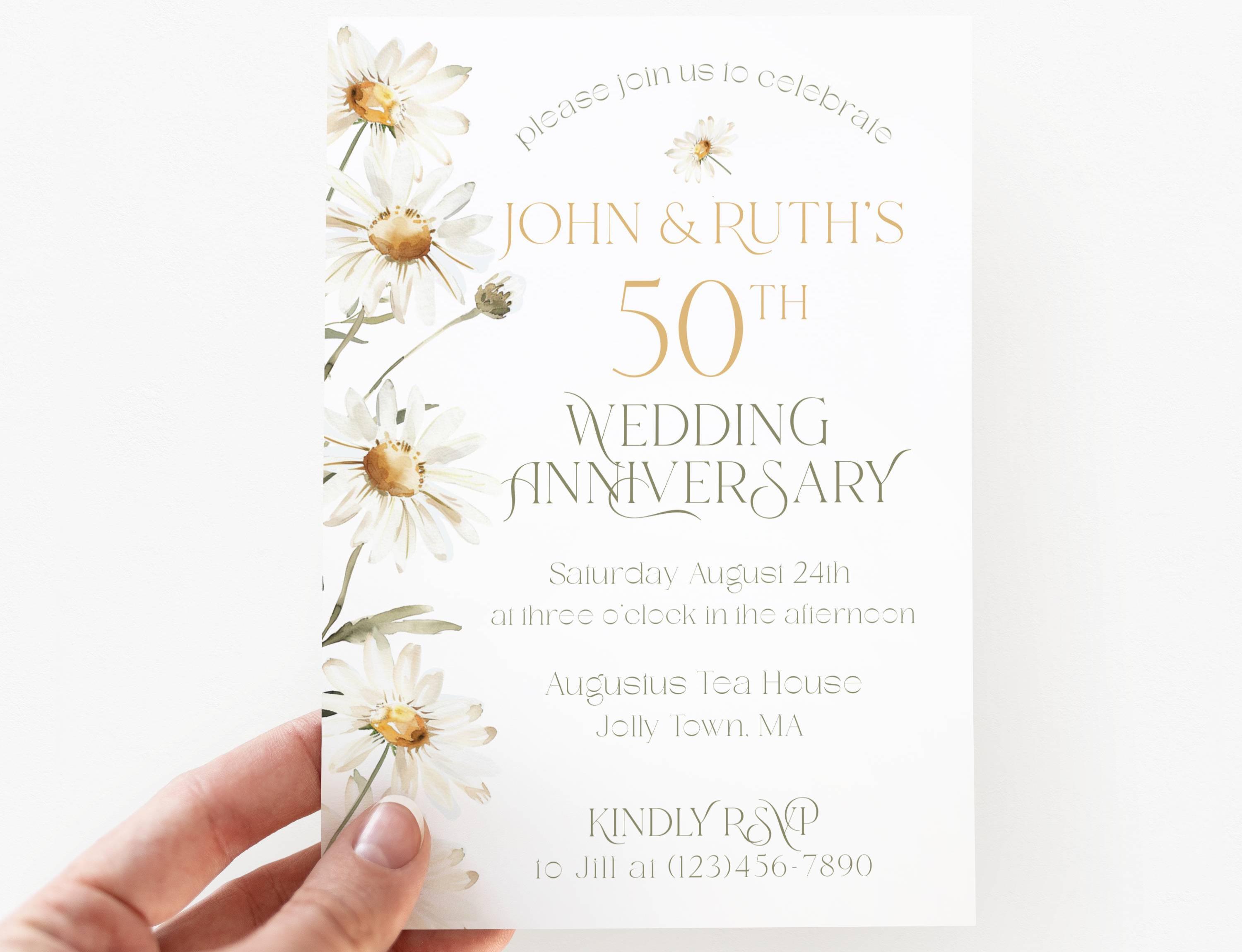50th Anniversary Invitation Template: Editable Daisy Design (Digital)