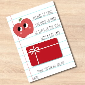 porte-cartes de remerciement pour enseignants | Téléchargement instantané Imprimable | Cadeaux de fin d'année scolaire | de remerciements | Apple pour les enseignants