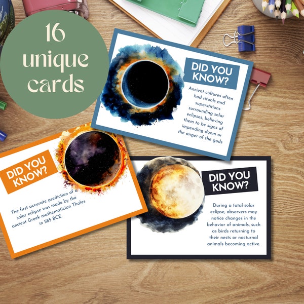 Solar Eclipse 2024 Facts Lunchbox Notes for Kids | Solar Eclipse Activity | Science Facts for Kids | 16 unique lunchbox cards