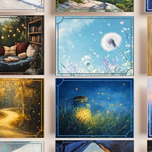Stillleben druckbare Postkarten Set | Gemütlicher Sommer Cottagecore Ästhetik | Illustrierte Karte im Vintage-Stil | Goldene Stunde Briefpapier-Packung |