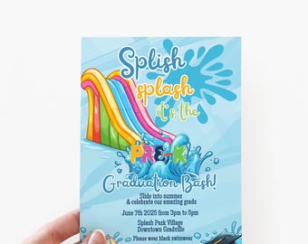 Preschool Pre-K Graduation Invitation | Water Slide Pool Party Invite | Pint & Mobile | Editable Template | Summer Splash | Digital Download