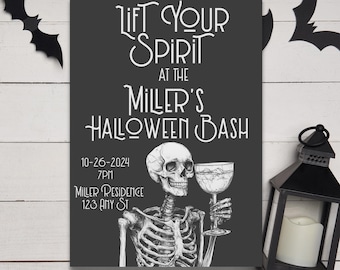 Skeleton Cocktail Halloween Party Invitation (Editable Template)