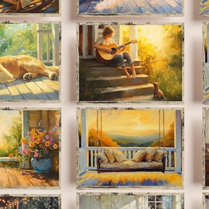 Set di cartoline stampabili Porch Life / Estetica estiva accogliente in stile cottage / Biglietto illustrato in stile vintage / Pacchetto di cancelleria Slow Living /