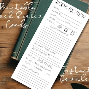 Afdrukbare boekrecensiekaart | Esthetische dagboekbijlagen | Lezersboektracker | Boekenclubnotities | Direct downloaden | Minimalistisch zwart wit