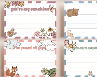 Retro Lunchbox Notes | Groovy Rainbow Cards | 70s Style Love Notes | 24 Printable | Back to School | Whimsical Animal Art | Digital Download