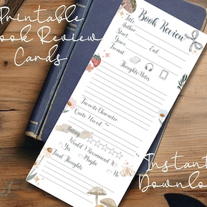 Druckbare Buchbesprechungskarte | Ästhetische Zeitschrift Einsätze | Readers Book Tracker | Buchklub Notizen | Sofortdownload | Cottagecore Niedliche Bögen