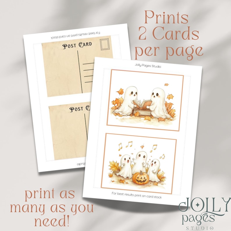 Adorable Ghost Halloween Printable Postcards | Set of 16 Postcards ...