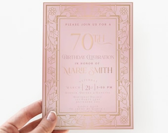 Elegant Milestone Birthday Invitation | Pink and Gold | Vintage Charm | Picture Invite | Digital Download | Customizable Printable