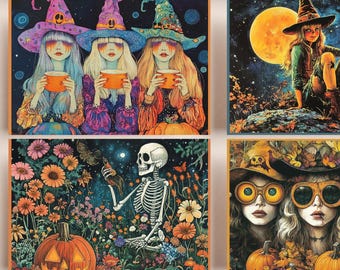 1970s Retro Halloween Postcards: Groovy Printable Set (Digital Download)