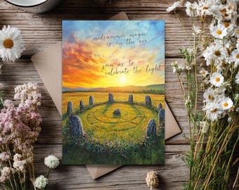 Invitación al solsticio de verano / Plantilla editable / Fiesta nocturna en el bosque celestial / Noche más larga / Noche de verano / Hoguera de Litha /