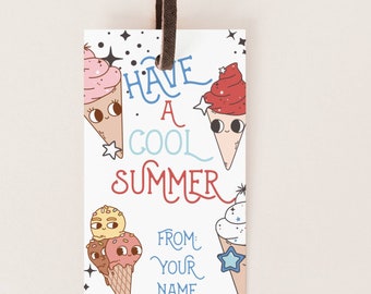 Tenga una etiqueta de regalo de verano genial / Para estudiantes de maestro / Helado de paleta / Etiqueta de favor de fin de año escolar imprimible / Plantilla editable