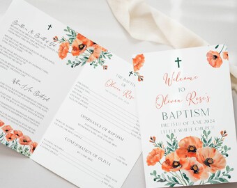 Poppy Flower Baptism Program: Editable Printable Template (Digital Download)