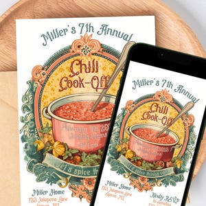 Inbjudan till vintage chili-grillfest: Mall för retro griffeltavla (utskrivbar och mobil)