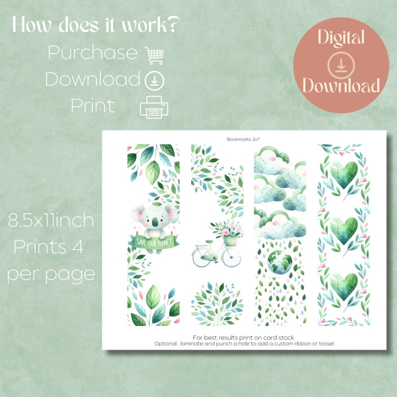Earth Day Printable Bookmarks Printable Book mark Set of 12 Instant Download PDF Earth Day Activity Gift Idea Bookmarks for Kids image 5