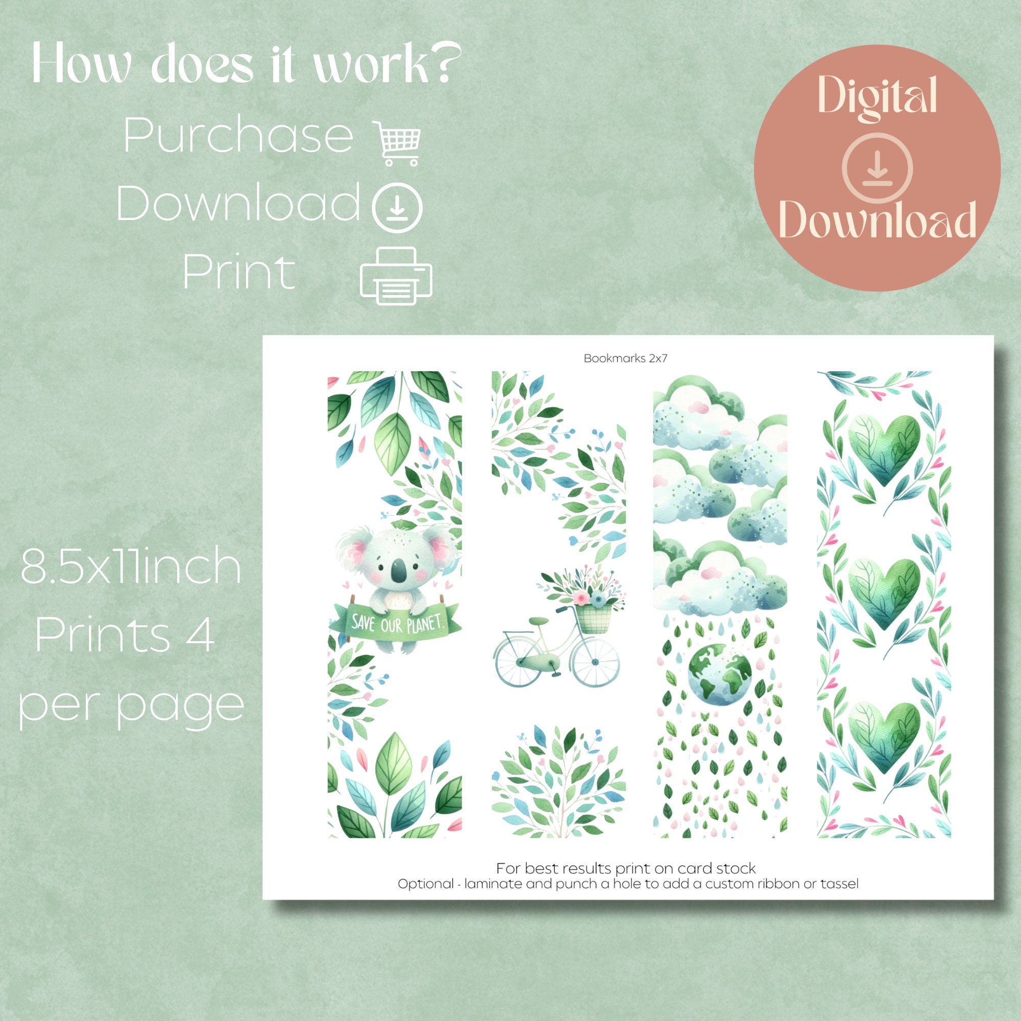 Earth Day Printable Bookmarks Printable Book Mark Set of 12 Instant Download PDF Earth Day