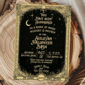 Modèle modifiable d'invitation à une fête d'Halloween | Invitation mobile incluse | Style de carte de tarot | vintage magique mystique | Imprimable
