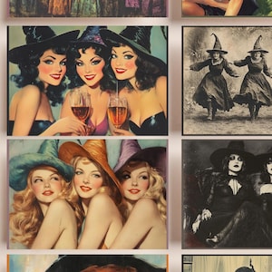 Cartões postais imprimíveis Sassy Witches | Conjunto de 16 cartões postais | Download digital instantâneo | Feliz Dia das Bruxas | Inspiração vintage | Noite das meninas