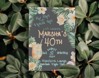 Tropical Birthday Party Invitation: Floral Mobile Invite (Printable)