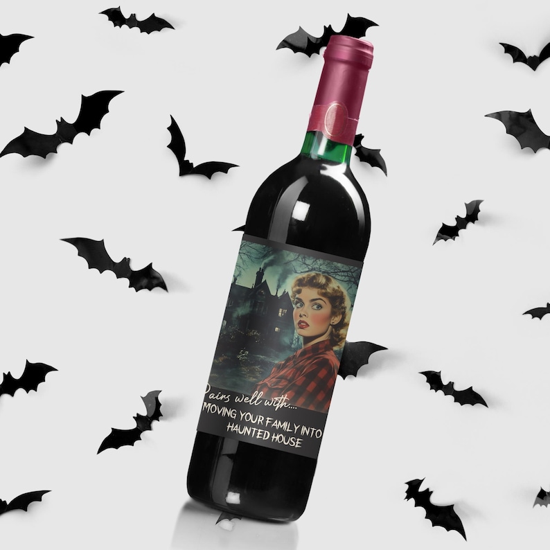 8 Vintage Scary Movie Wine Labels | Halloween Party Decor | Horror ...