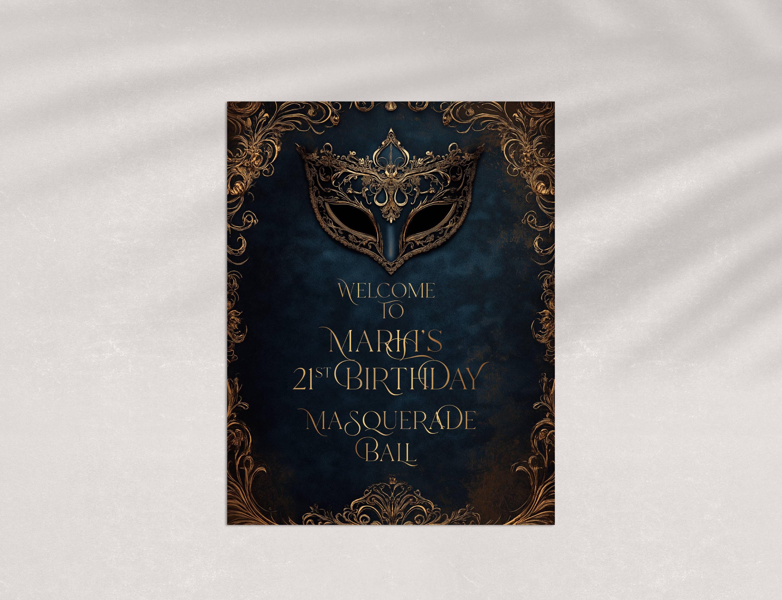 Editable Masquerade Ball Welcome Sign: Navy Blue & Gold (digital ...
