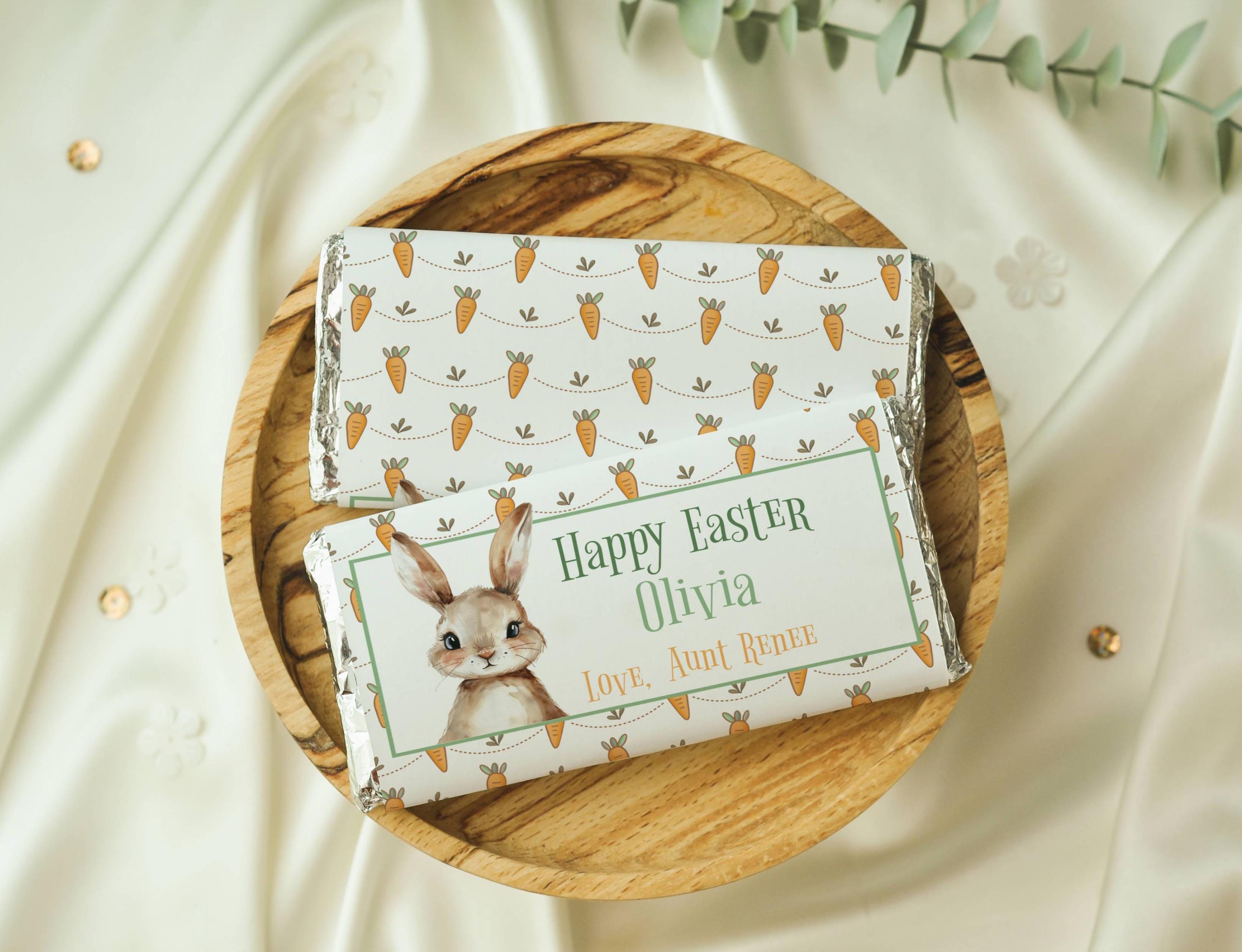 Editable Easter Bunny Chocolate Bar Wrapper: Printable Candy Label (Digital Download)