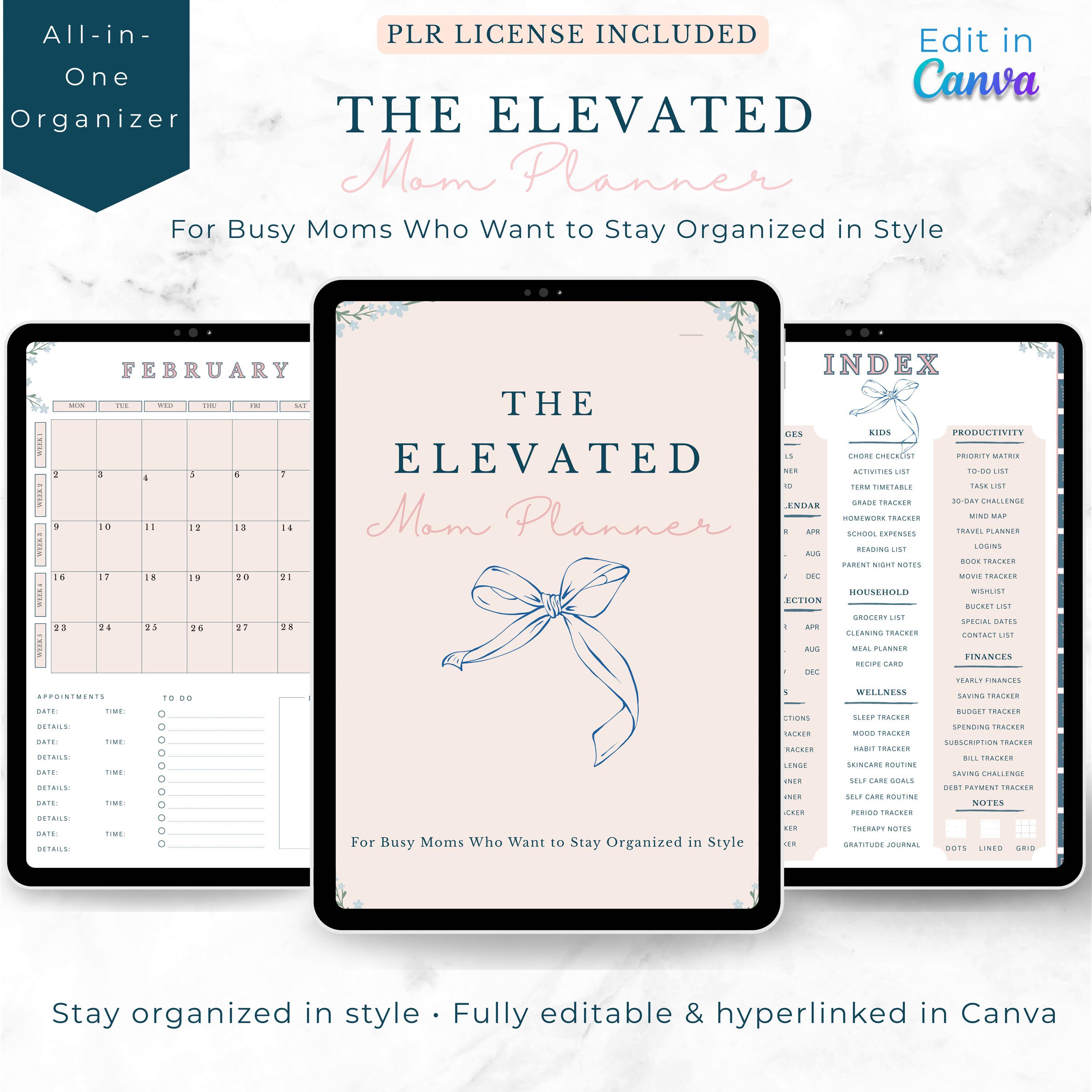 The Elevated Mom Planner | Editable Canva Template | Digital Family ...