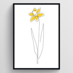 Daffodil Line Art Print: Minimalist Flower Wall Poster