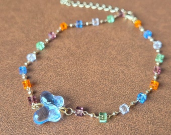 Blue Butterfly Anklet, Beaded Anklet, Anklets for Women, Gifts for Her, Summer Jewelry, Butterfly Jewelry, Beaded Chain