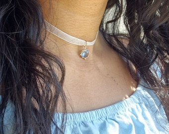 Gargantilla de encaje azul, collar de cuello azul, joyería Cottagecore, joyería romántica, collar inspirado en Bridgerton, regalos para ella, joyería de verano