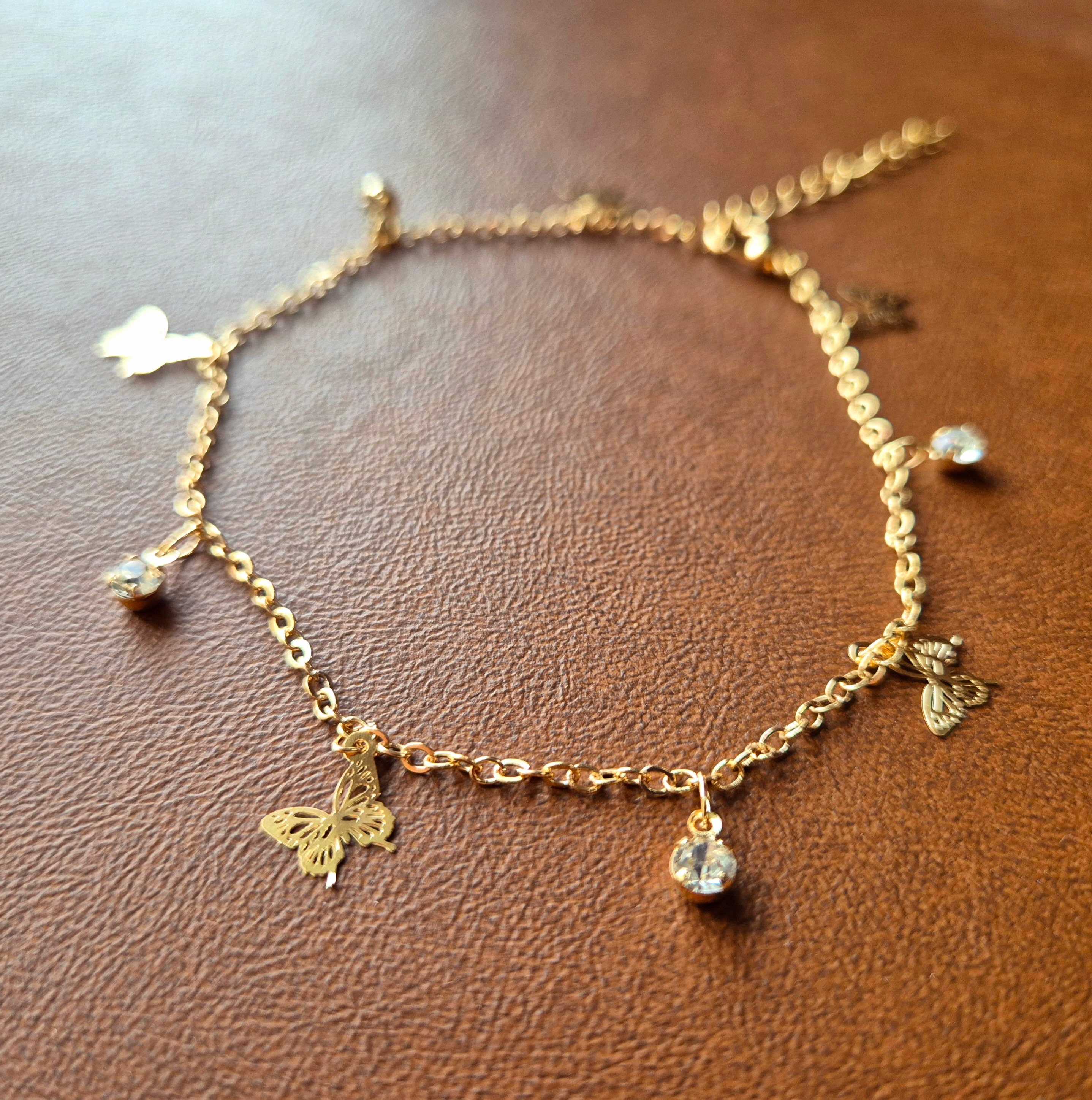 Anklet Butterfly Gold Charm Dangling Butterfly Anklet Flaire
