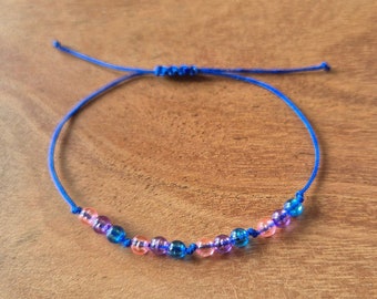 Bracciale con perline rosa, viola, blu, braccialetto con perline, orgoglio, bi orgoglio, gioielli estivi